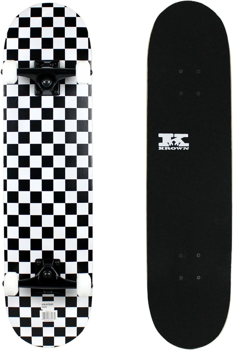 Krown Rookie Checker Skateboard - Pro Style Quality - Maple 7-Ply Deck, Aluminum Trucks, Urethane Wheels, Precision Bearings - The Perfect Beginners First Board - Image 1